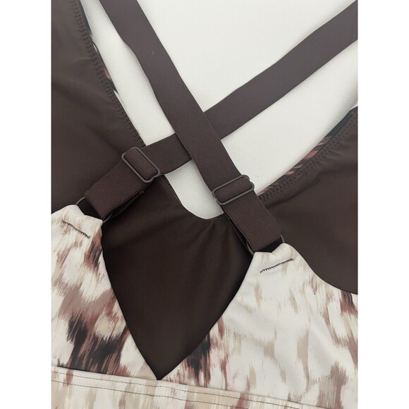 Aerie | OFFLINE Shine Strappy Back Sports Bra in Coco Cream Brown Print Large - Picture 5 of 13